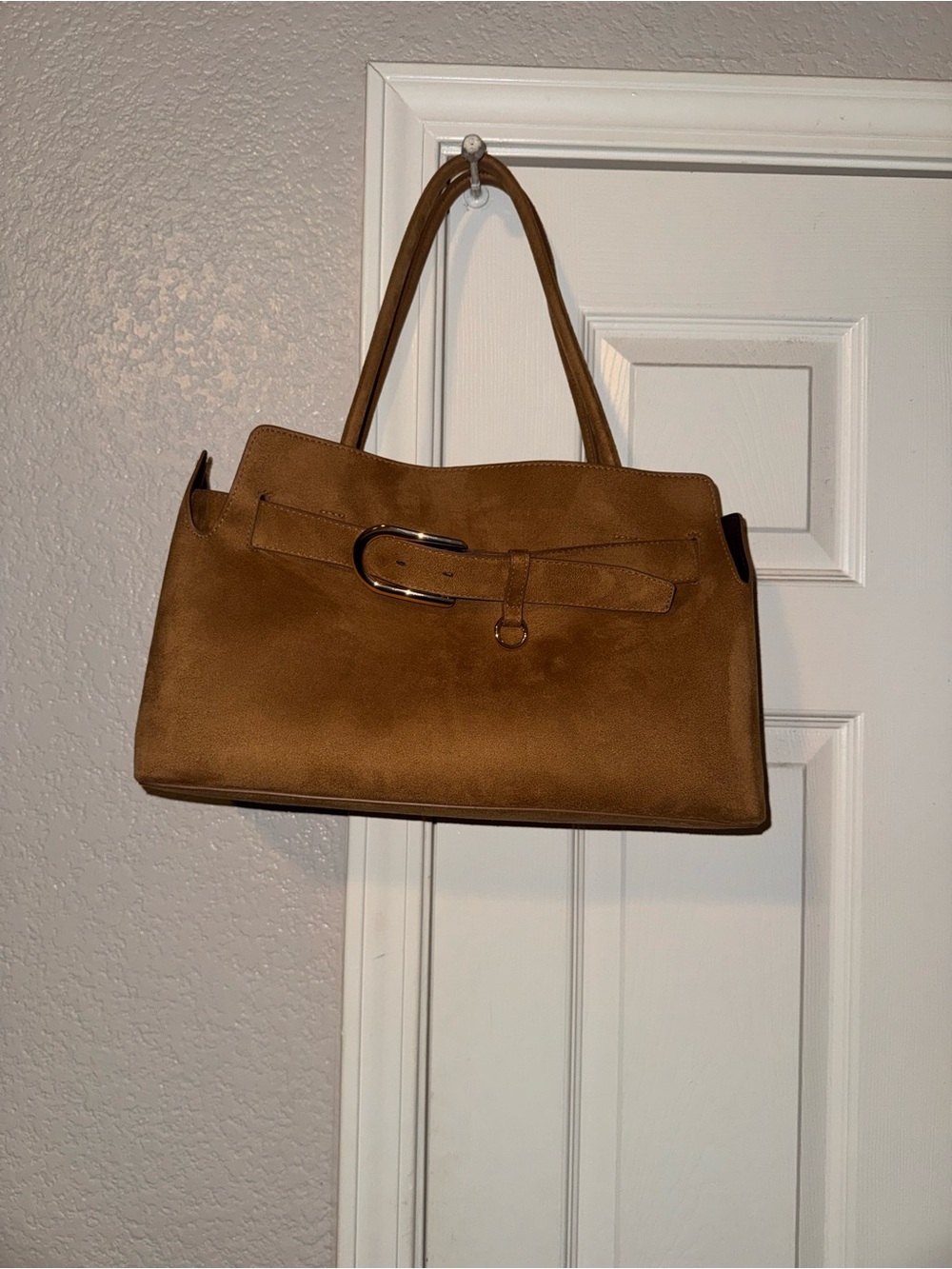 H&M Brown Suede-Look Shoulder Bag with Buckle